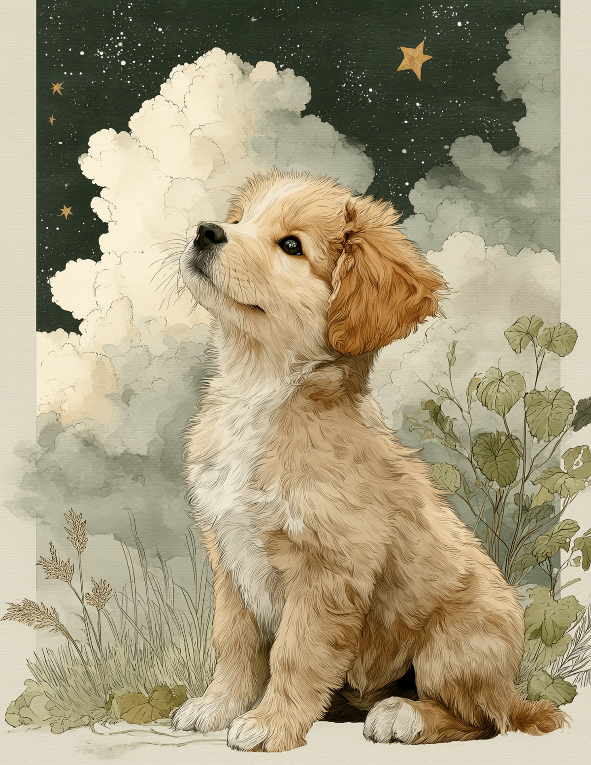 Dog — Nursery Art, Dreamy Pastels Digital Wall Art, 3 Sizes Included, Nursery Decor