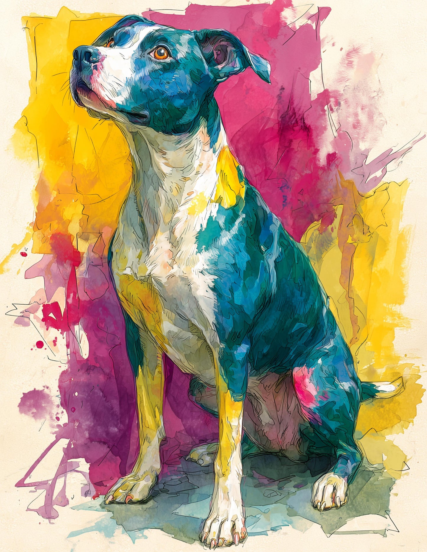 Dog — Watercolor Art, Bold Hues Digital Wall Art, 3 Sizes Included, Living Room Decor
