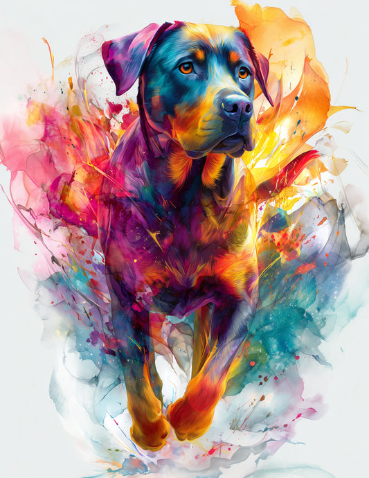 Dog — Watercolor Art, Cosmic Bloom Digital Wall Art, 3 Sizes Included, Living Room Decor