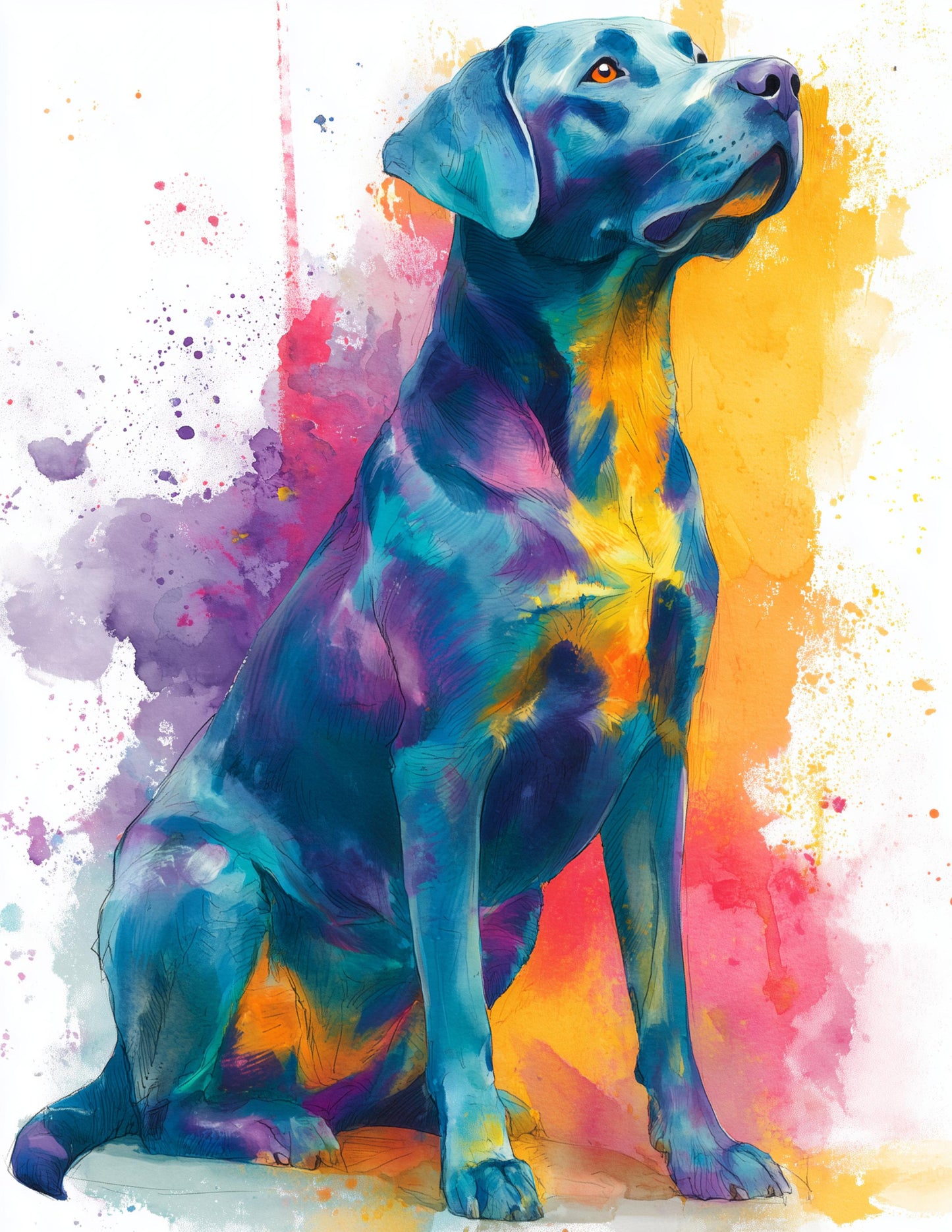 Dog — Watercolor Art, Sunset Tones Digital Wall Art, 3 Sizes Included, Living Room Decor