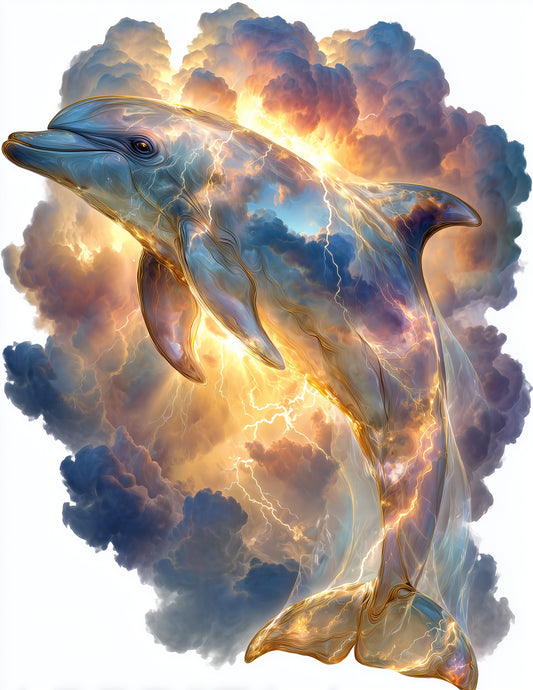 Dolphin — Double Exposure Art, Ocean Mist Digital Wall Art, 3 Sizes Included, Living Room Decor