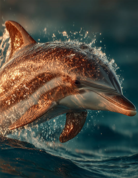 Dolphin — Realistic Art, Amber Glow Digital Wall Art, 3 Sizes Included, Living Room Decor