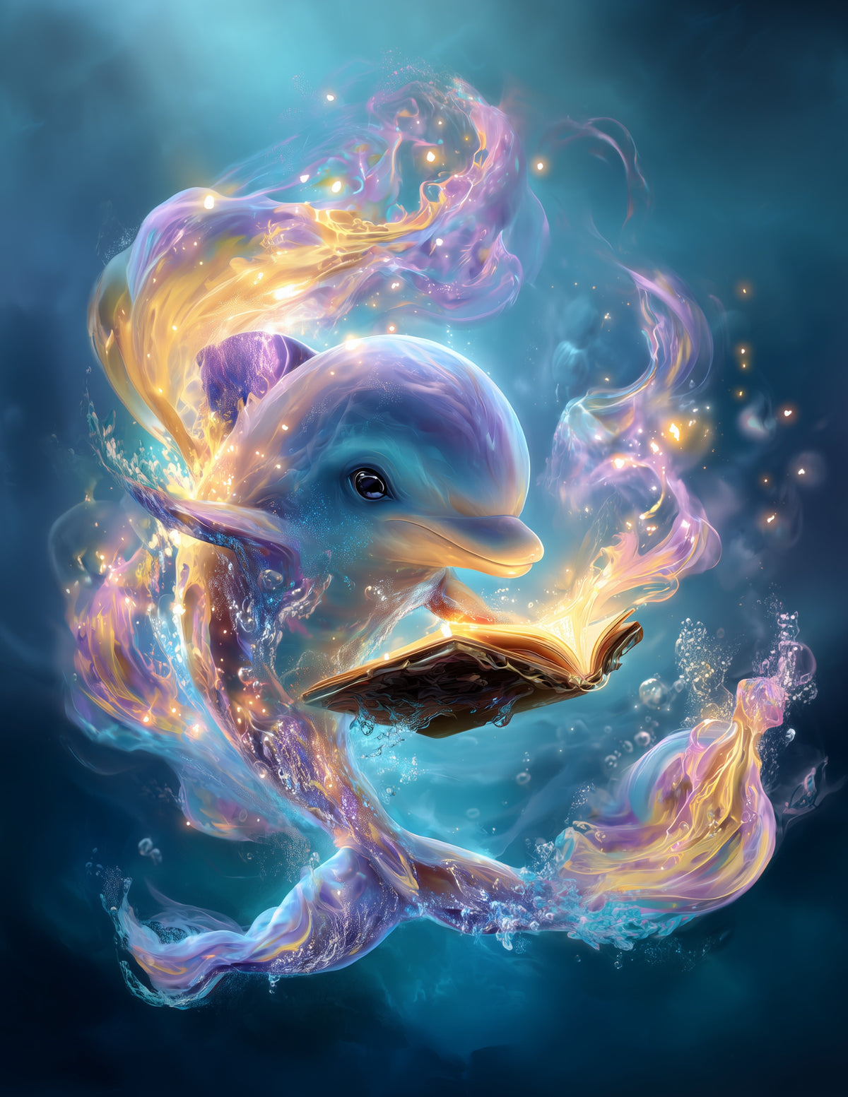 Dolphin — Fantasy Reading Art, Soft Pastels Digital Wall Art, 3 Sizes Included, Nursery Room Decor