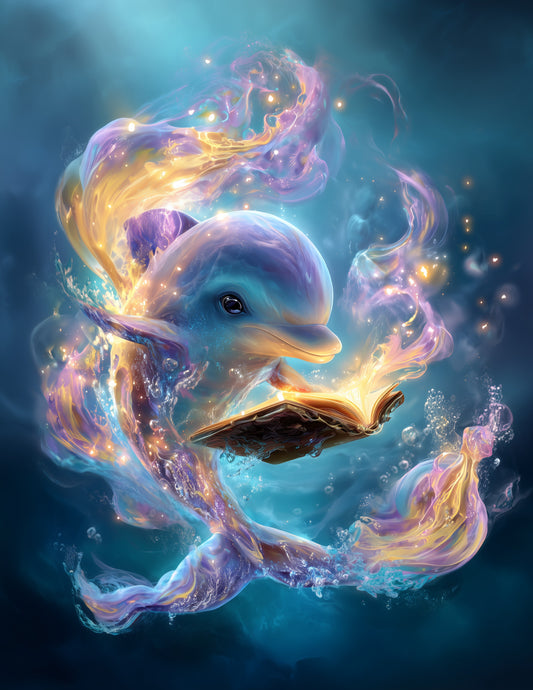 Dolphin — Fantasy Reading Art, Soft Pastels Digital Wall Art, 3 Sizes Included, Nursery Room Decor