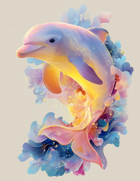 Dolphin — Nursery Art, Sunset Glow Digital Wall Art, 3 Sizes Included, Nursery Decor