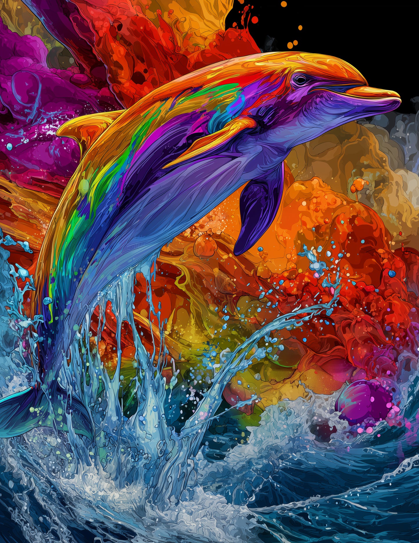 Dolphin — Pop Art Jump Art, Bold Tones Digital Wall Art, 3 Sizes Included, Living Room Decor