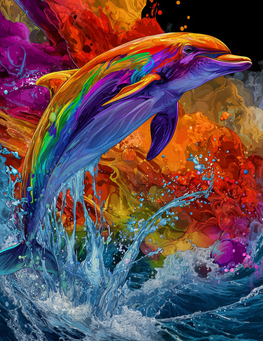 Dolphin — Pop Art Jump Art, Bold Tones Digital Wall Art, 3 Sizes Included, Living Room Decor