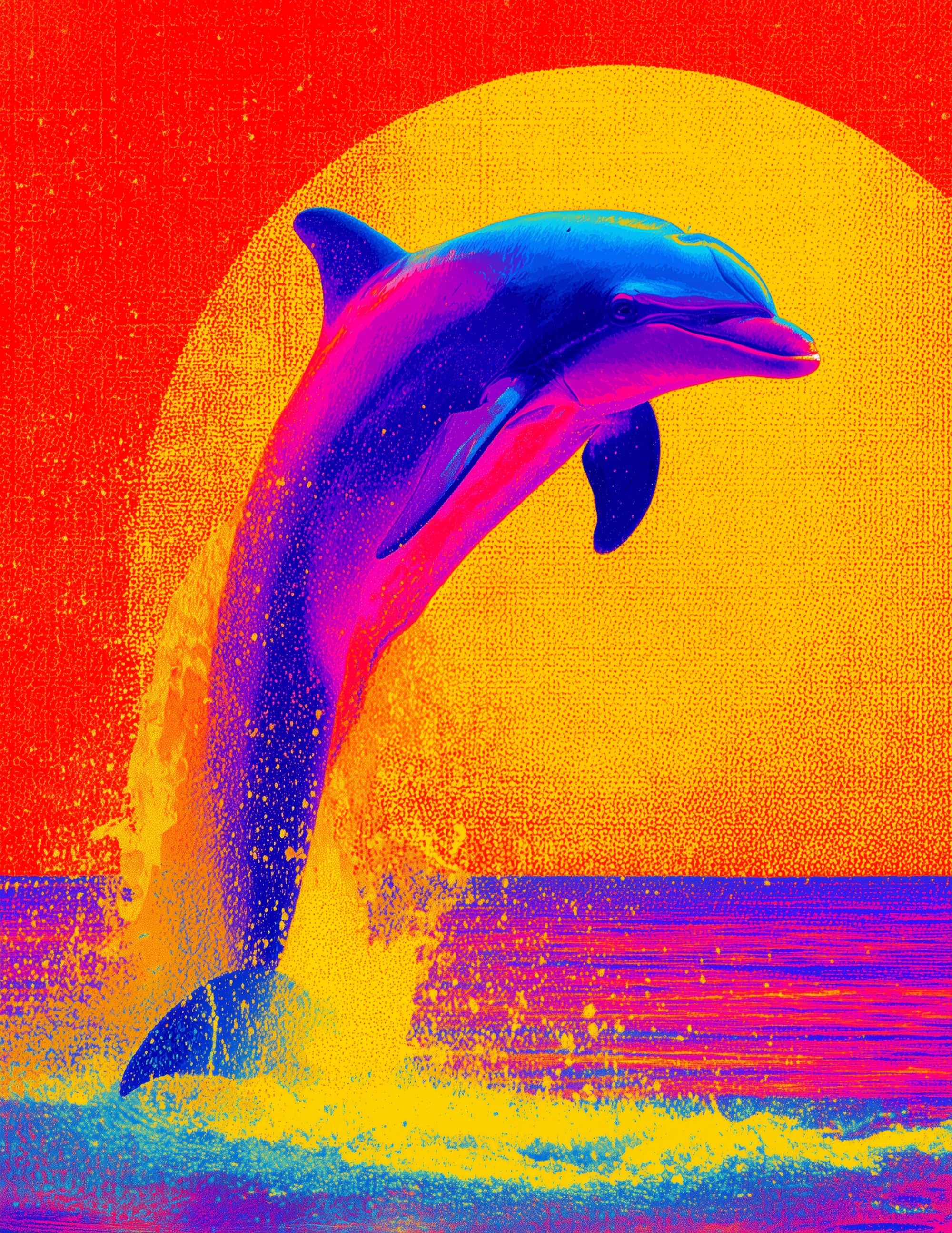Dolphin — Pop Art Jumping Art, Vibrant Contrast Digital Wall Art, 3 Sizes Included, Living Room Decor