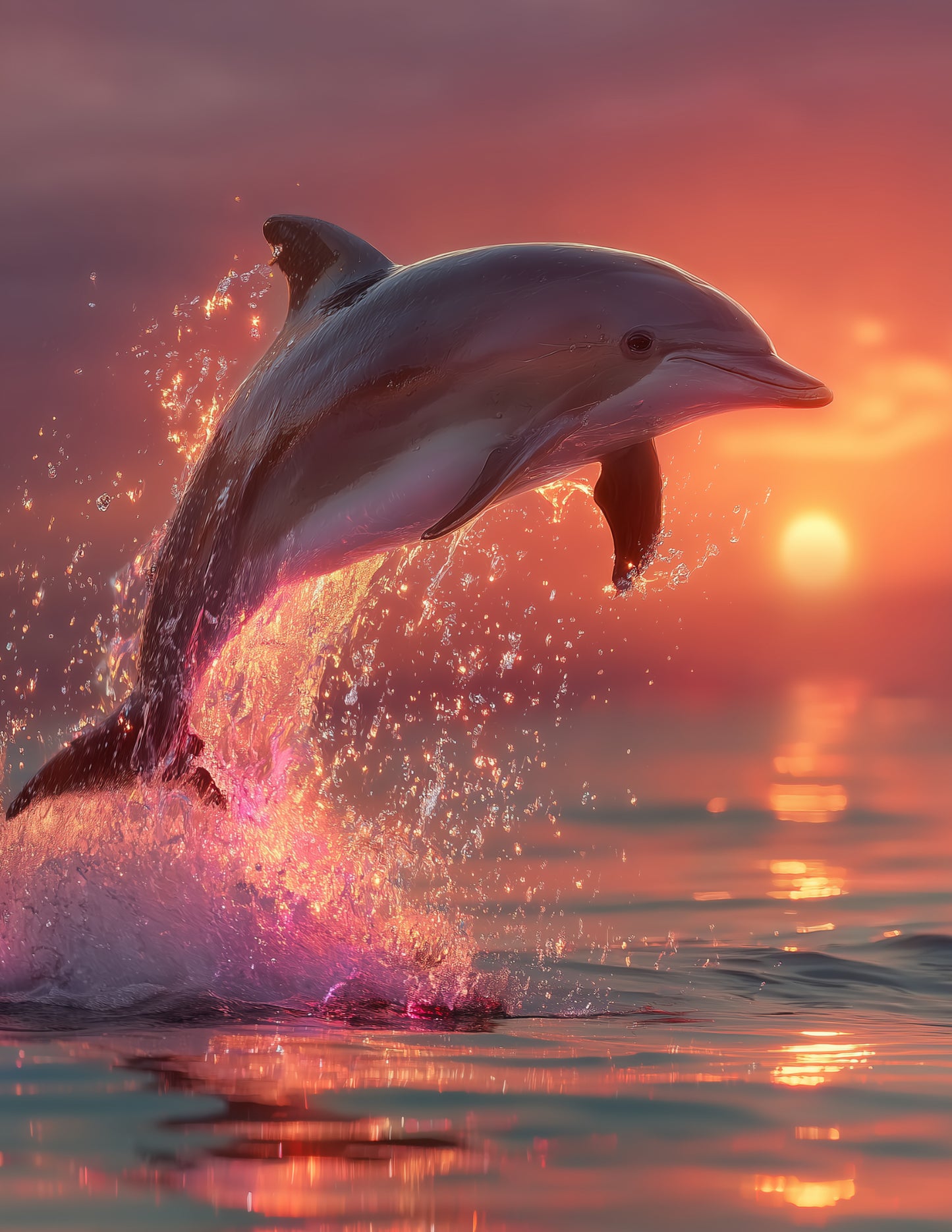Dolphin — Realistic Jump Art, Amber Warmth Digital Wall Art, 3 Sizes Included, Living Room Decor