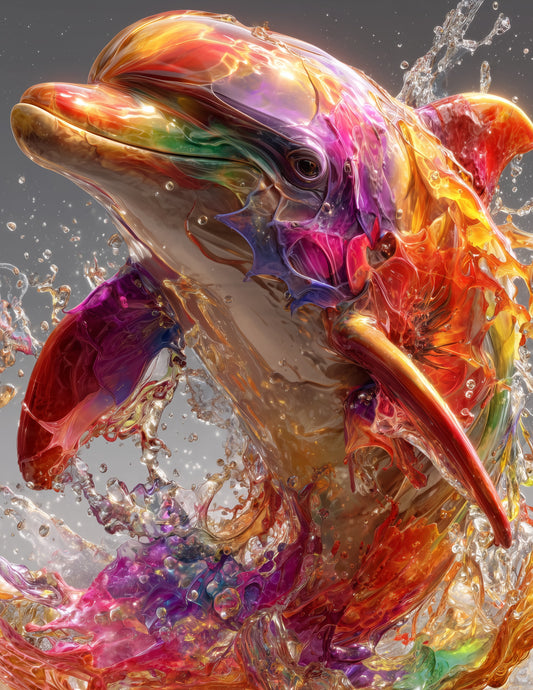 Dolphin Watercolor Art Azure Bloom, Digital Wall Art, 3 Sizes Included, Living Room Decor