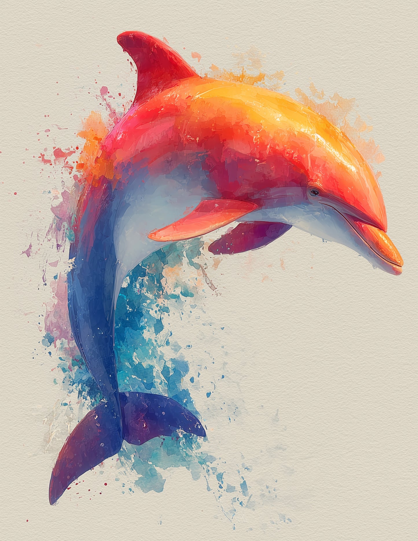 Dolphin Watercolor Art Sunset Burst, Digital Wall Art, 3 Sizes Included, Living Room Decor