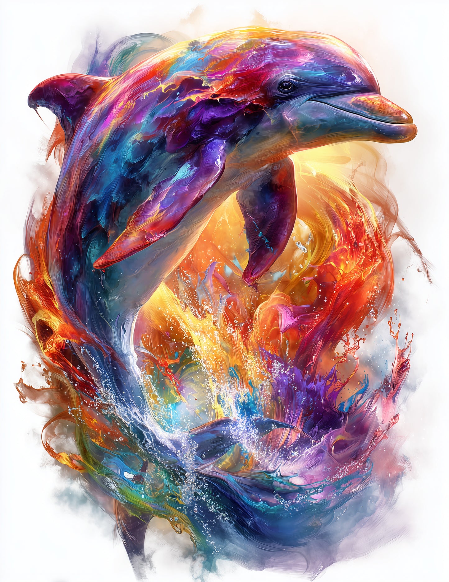 Dolphin Watercolor Art Tropical Glow, Digital Wall Art, 3 Sizes Included, Living Room Decor