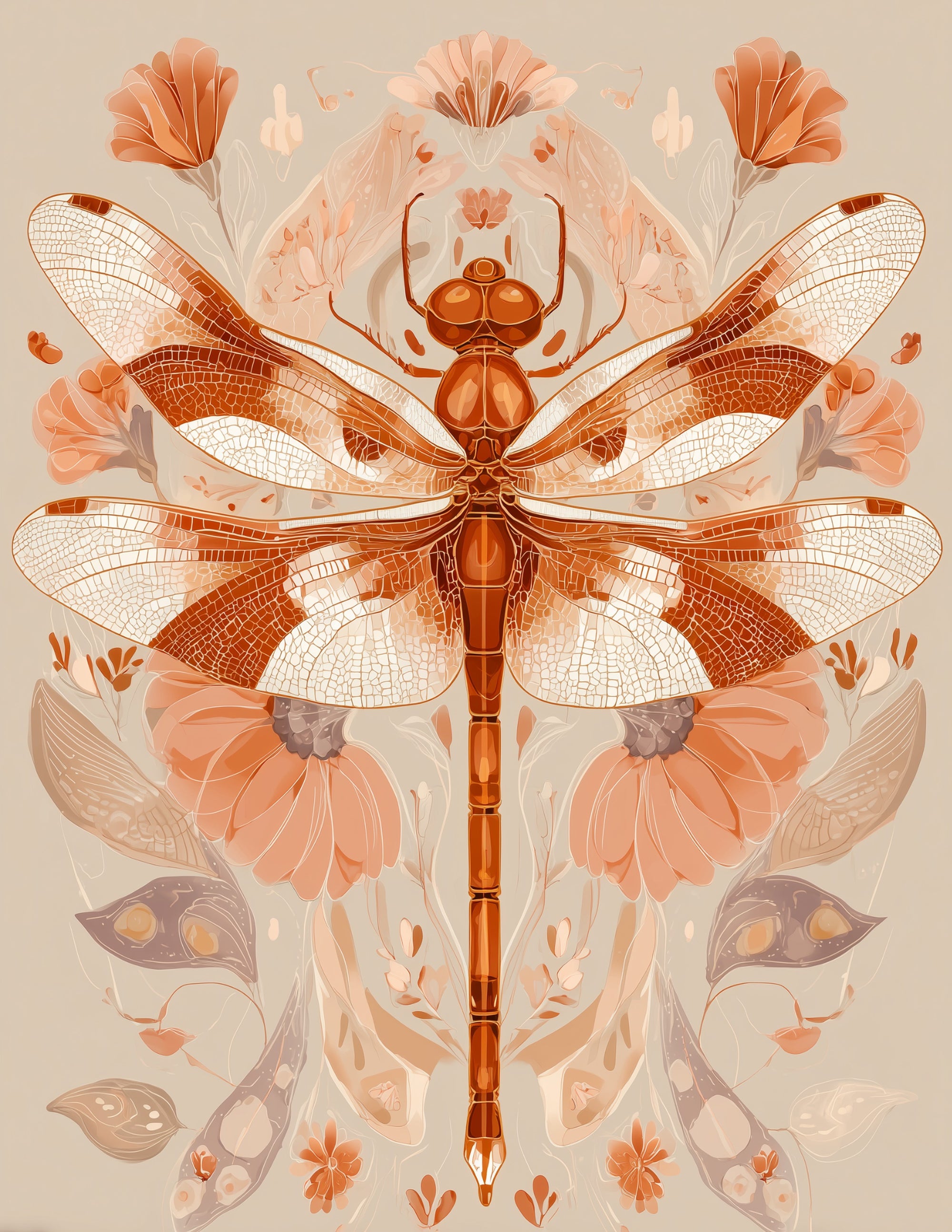 Dragonfly — Boho Art, Forest Tones Digital Wall Art, 3 Sizes Included, Living Room Decor