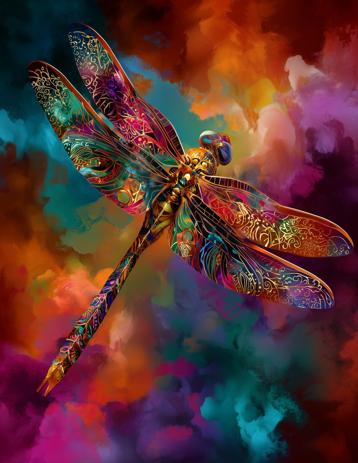 Dragonfly — Boho Art, Vibrant Palette Digital Wall Art, 3 Sizes Included, Living Room Decor