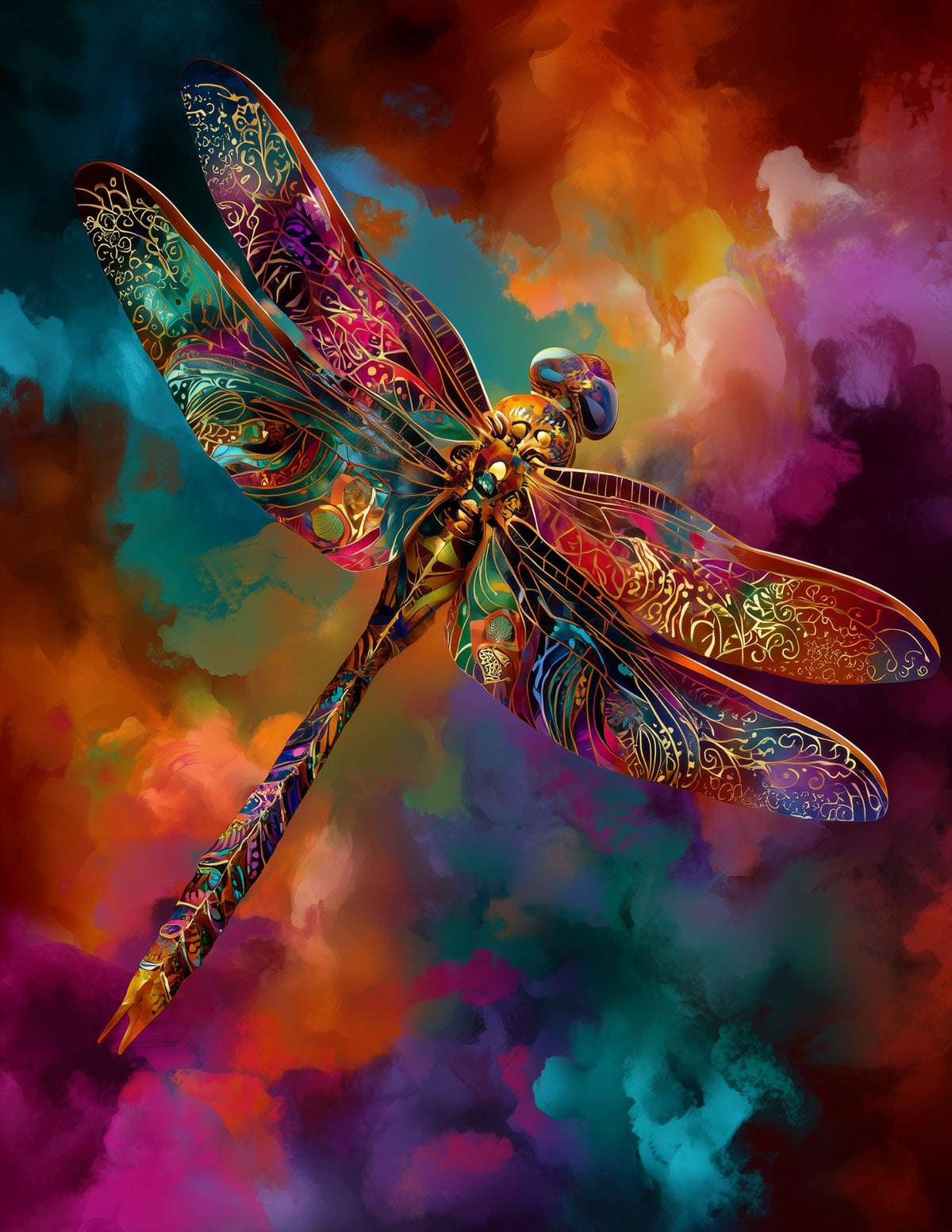 Dragonfly — Boho Art, Vibrant Palette Digital Wall Art, 3 Sizes Included, Living Room Decor