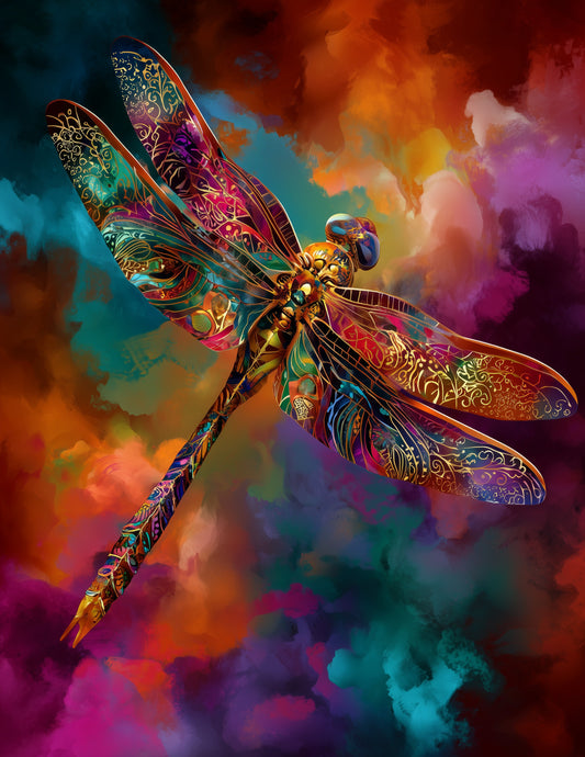 Dragonfly — Boho Art, Vibrant Palette Digital Wall Art, 3 Sizes Included, Living Room Decor