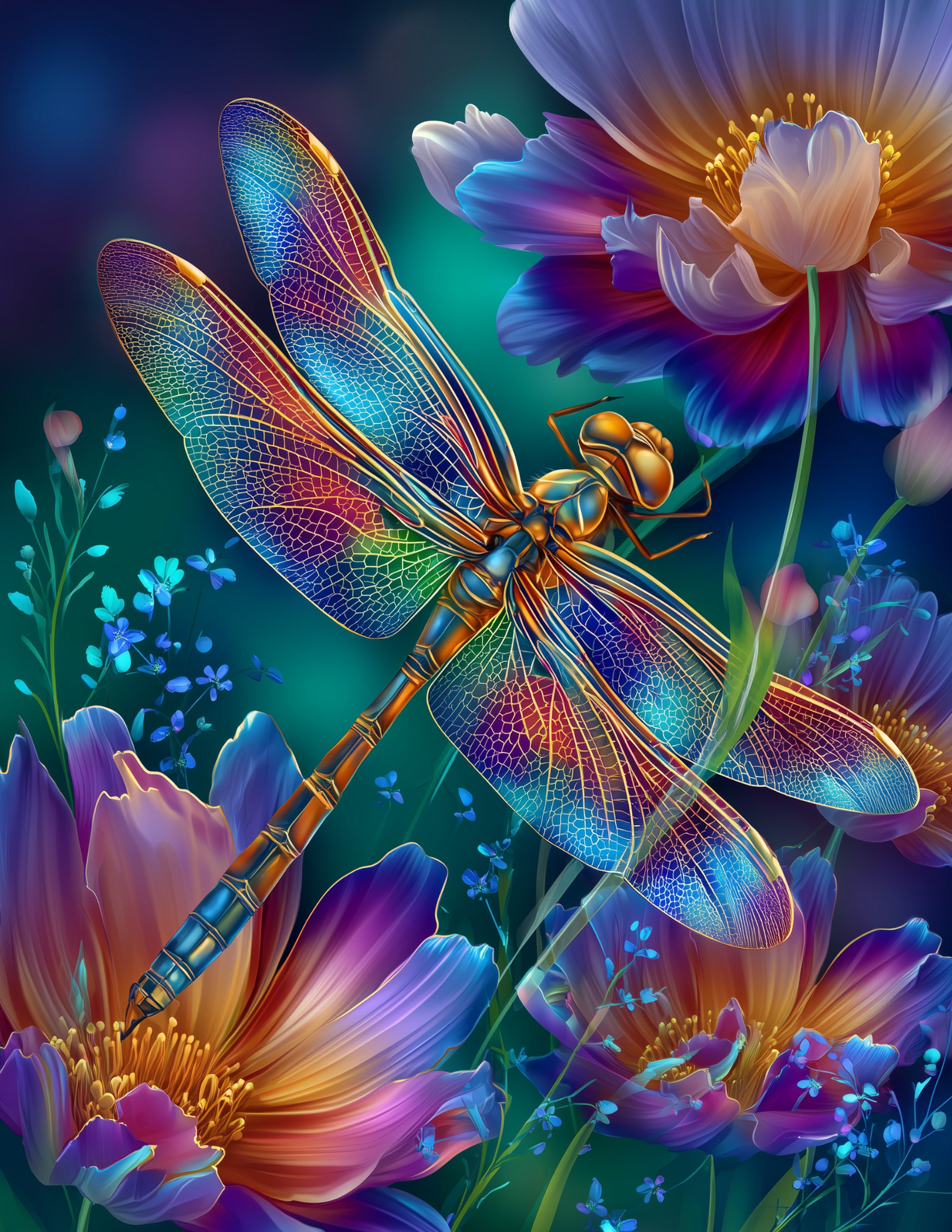 Dragonfly — Fantasy Art, Bold Contrast Digital Wall Art, 3 Sizes Included, Living Room Decor