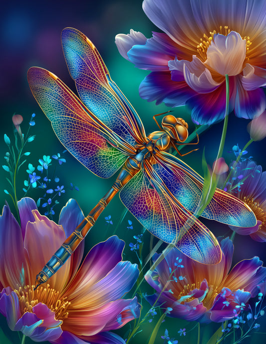 Dragonfly — Fantasy Art, Bold Contrast Digital Wall Art, 3 Sizes Included, Living Room Decor