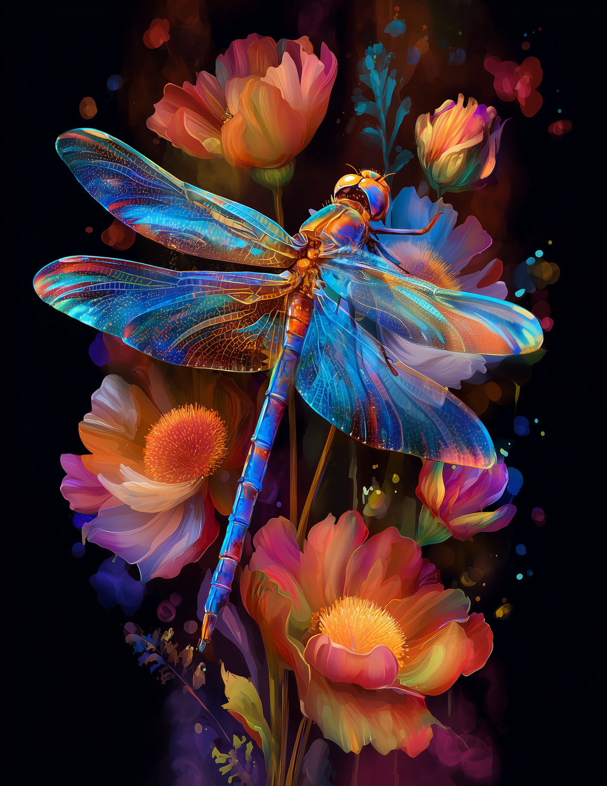 Dragonfly — Fantasy Art, Calm Gradients Digital Wall Art, 3 Sizes Included, Living Room Decor