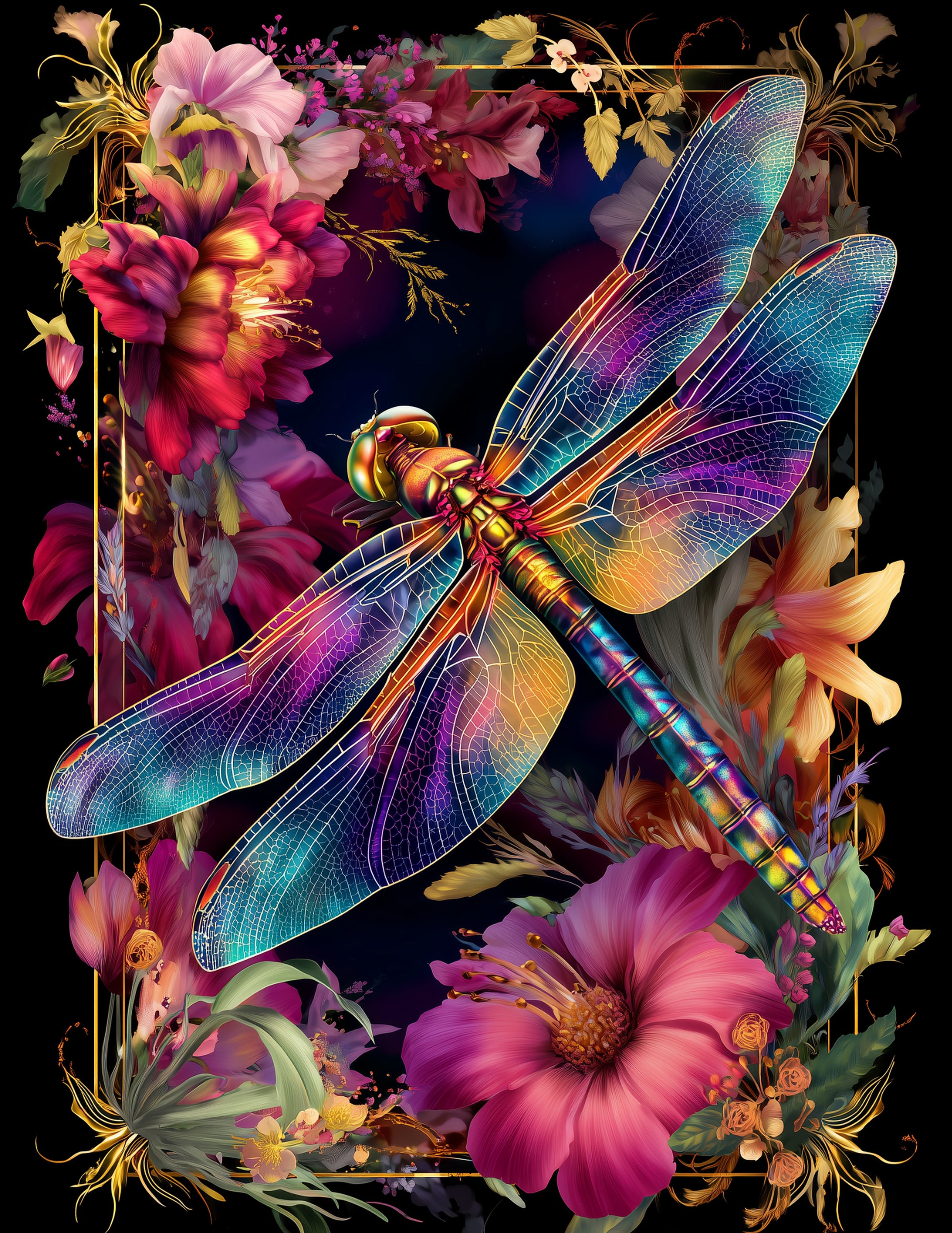 Dragonfly — Fantasy Art, Forest Hues Digital Wall Art, 3 Sizes Included, Living Room Decor