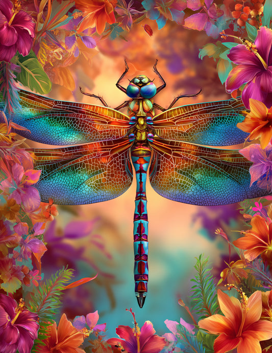 Dragonfly — Fantasy Art, Sunset Tones Digital Wall Art, 3 Sizes Included, Living Room Decor