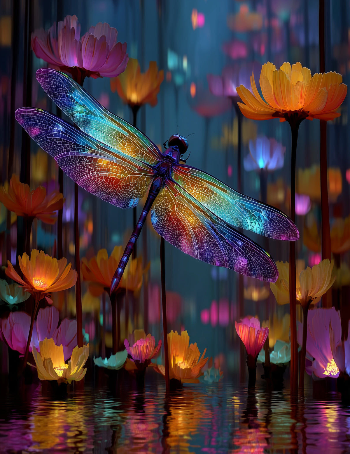 Dragonfly — Fantasy Art, Teal Contrast Digital Wall Art, 3 Sizes Included, Living Room Decor