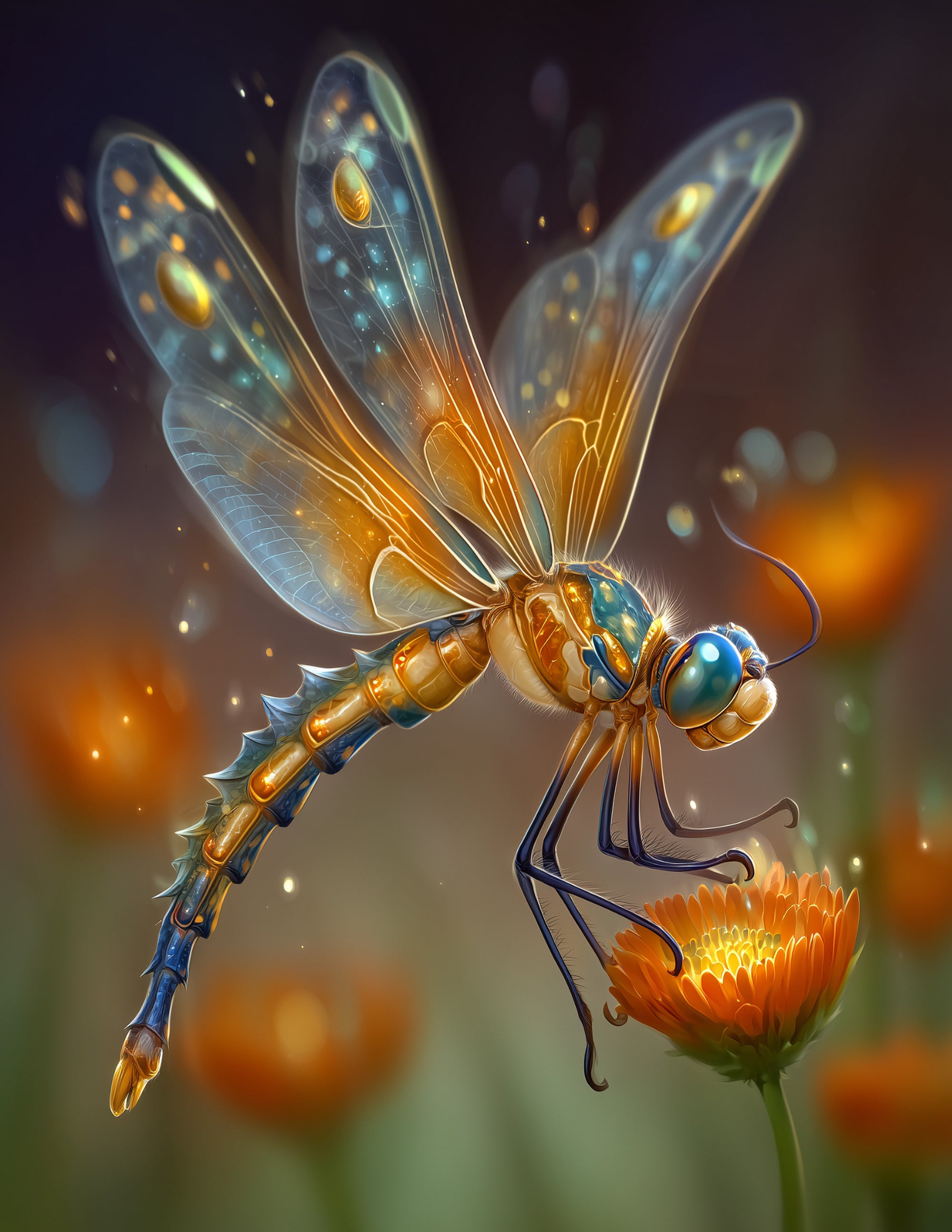 Dragonfly — Fantasy Art, Vibrant Palette Digital Wall Art, 3 Sizes Included, Living Room Decor