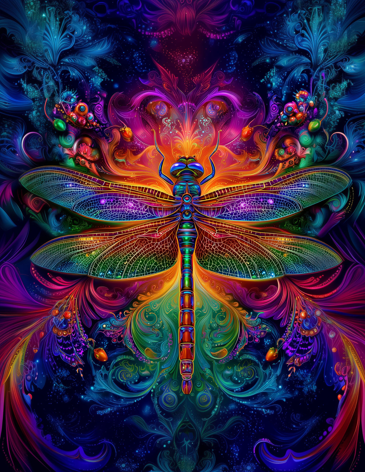 Dragonfly — Psychedelic Art, Amber Hues Digital Wall Art, 3 Sizes Included, Living Room Decor