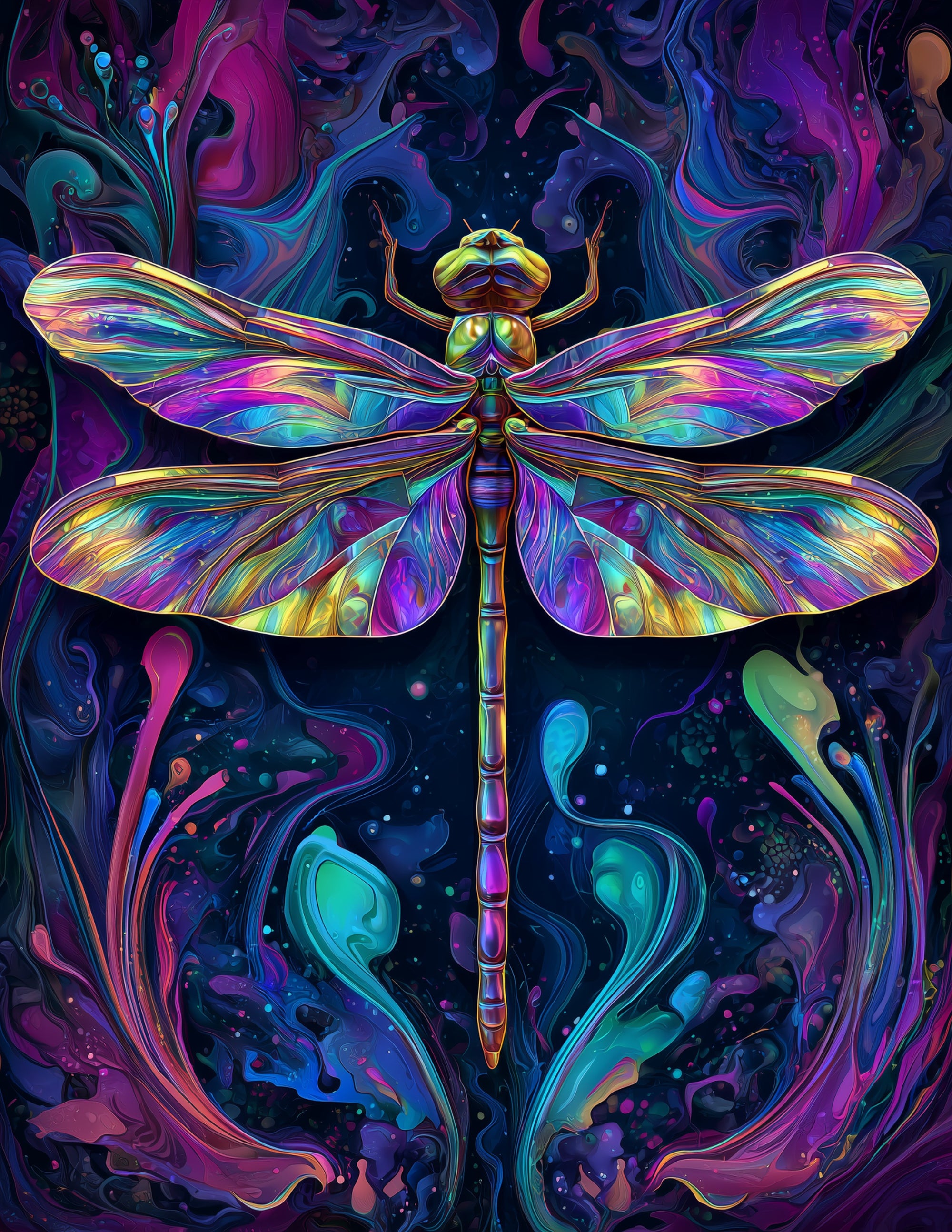 Dragonfly — Psychedelic Art, Calm Gradients Digital Wall Art, 3 Sizes Included, Living Room Decor
