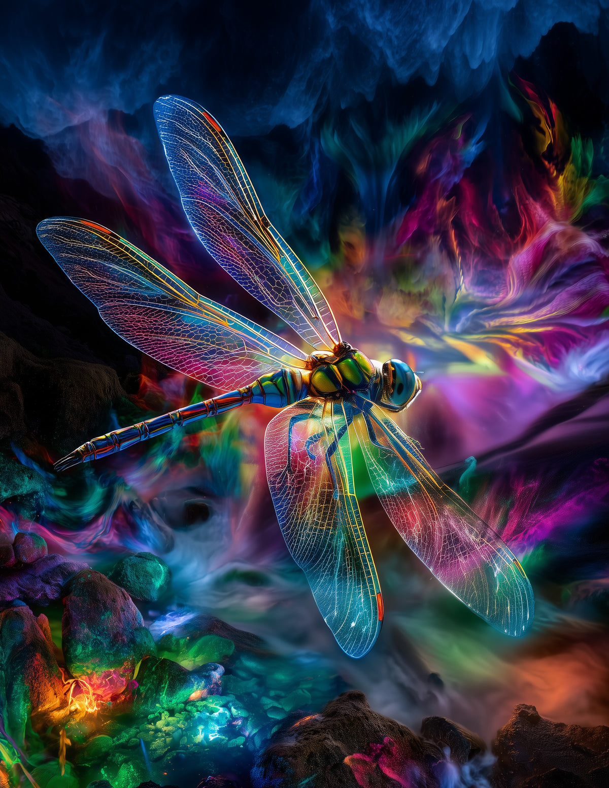 Dragonfly — Psychedelic Art, Coral Palette Digital Wall Art, 3 Sizes Included, Living Room Decor