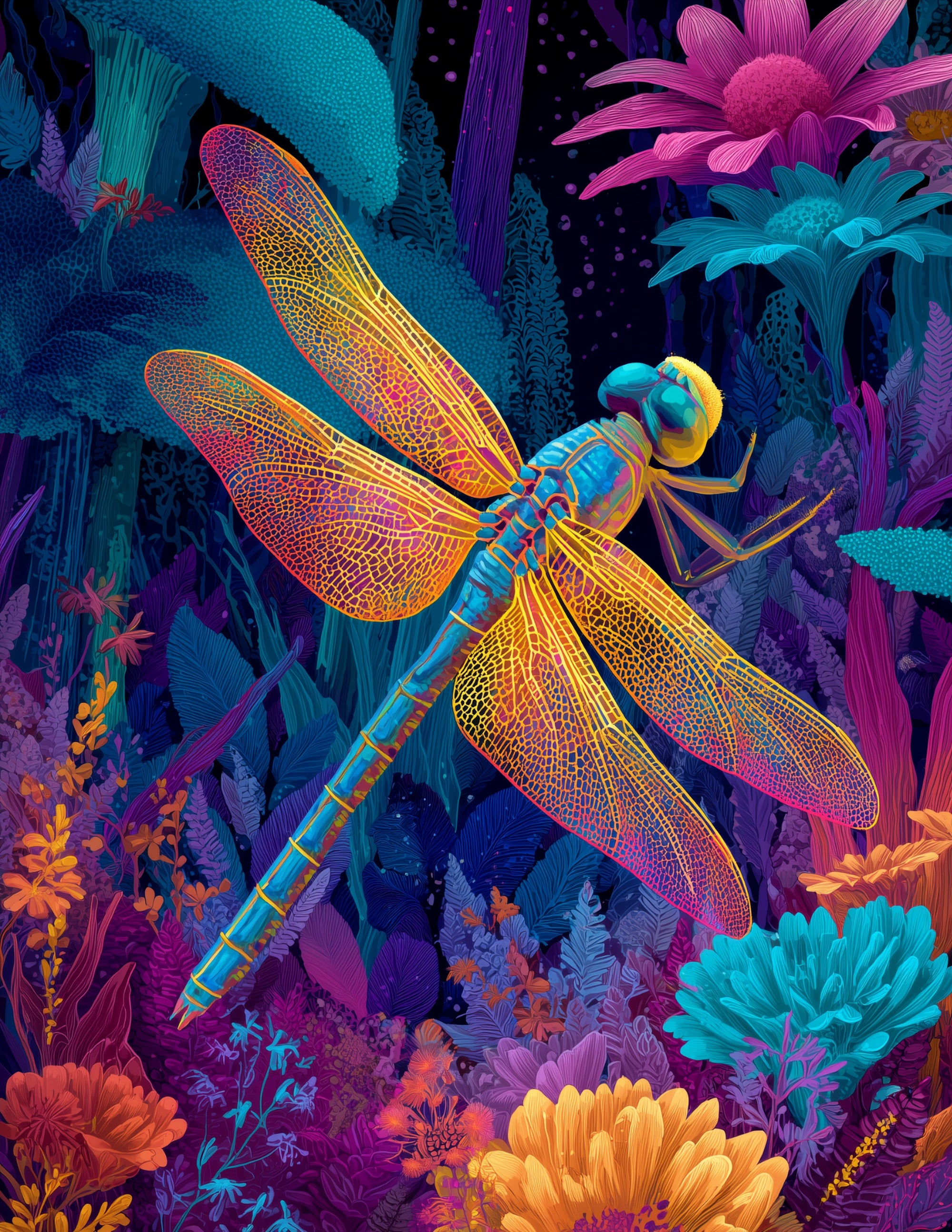 Dragonfly — Psychedelic Art, Dreamy Hues Digital Wall Art, 3 Sizes Included, Living Room Decor