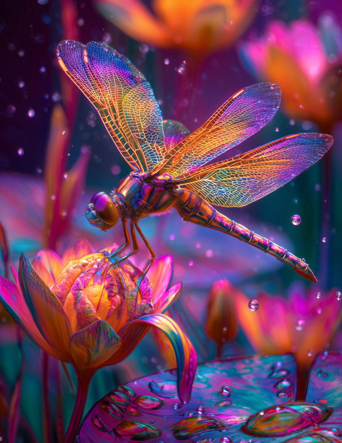 Dragonfly — Psychedelic Art, Midnight Contrast Digital Wall Art, 3 Sizes Included, Living Room Decor