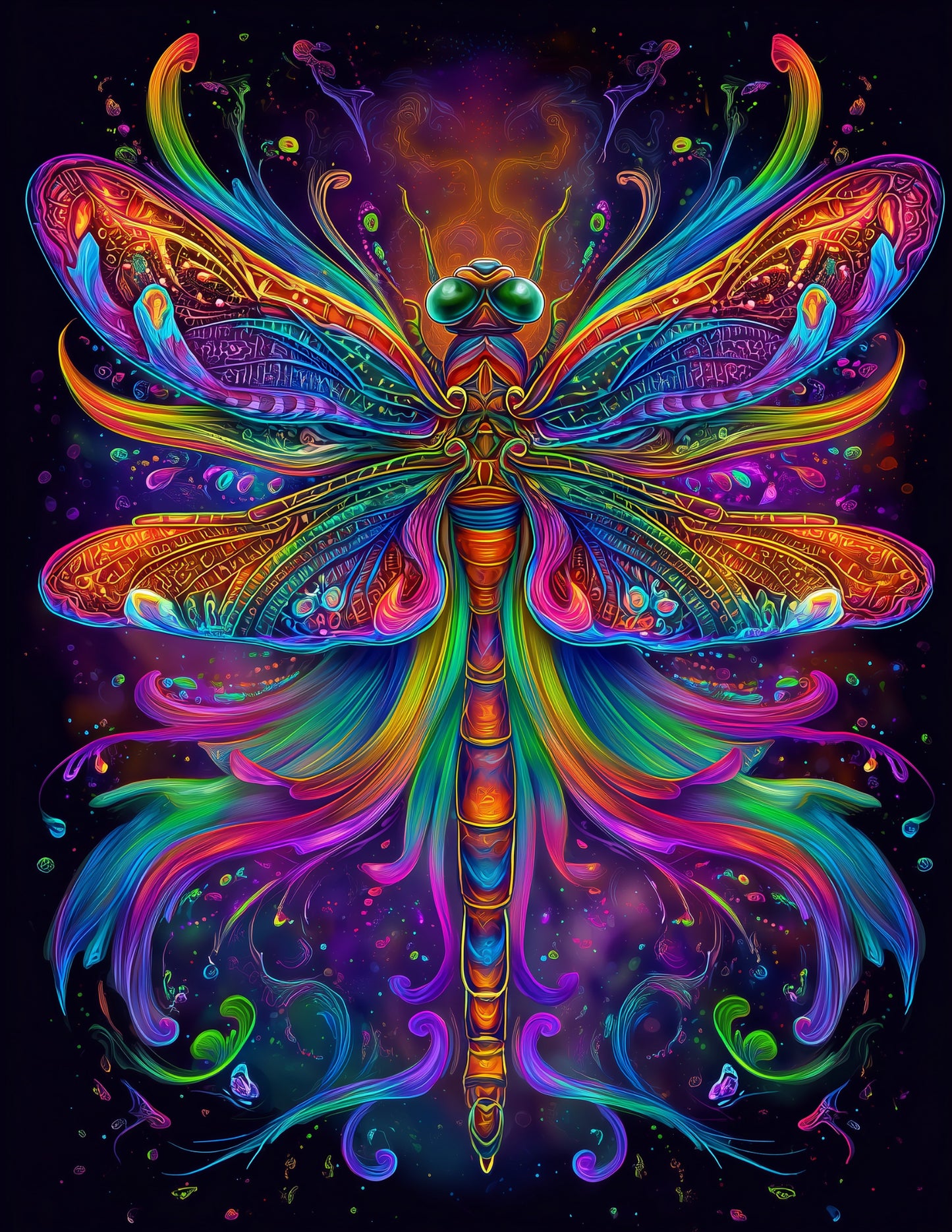 Dragonfly — Pyschedelic Art, Serene Mist Digital Wall Art, 3 Sizes Included, Living Room Decor