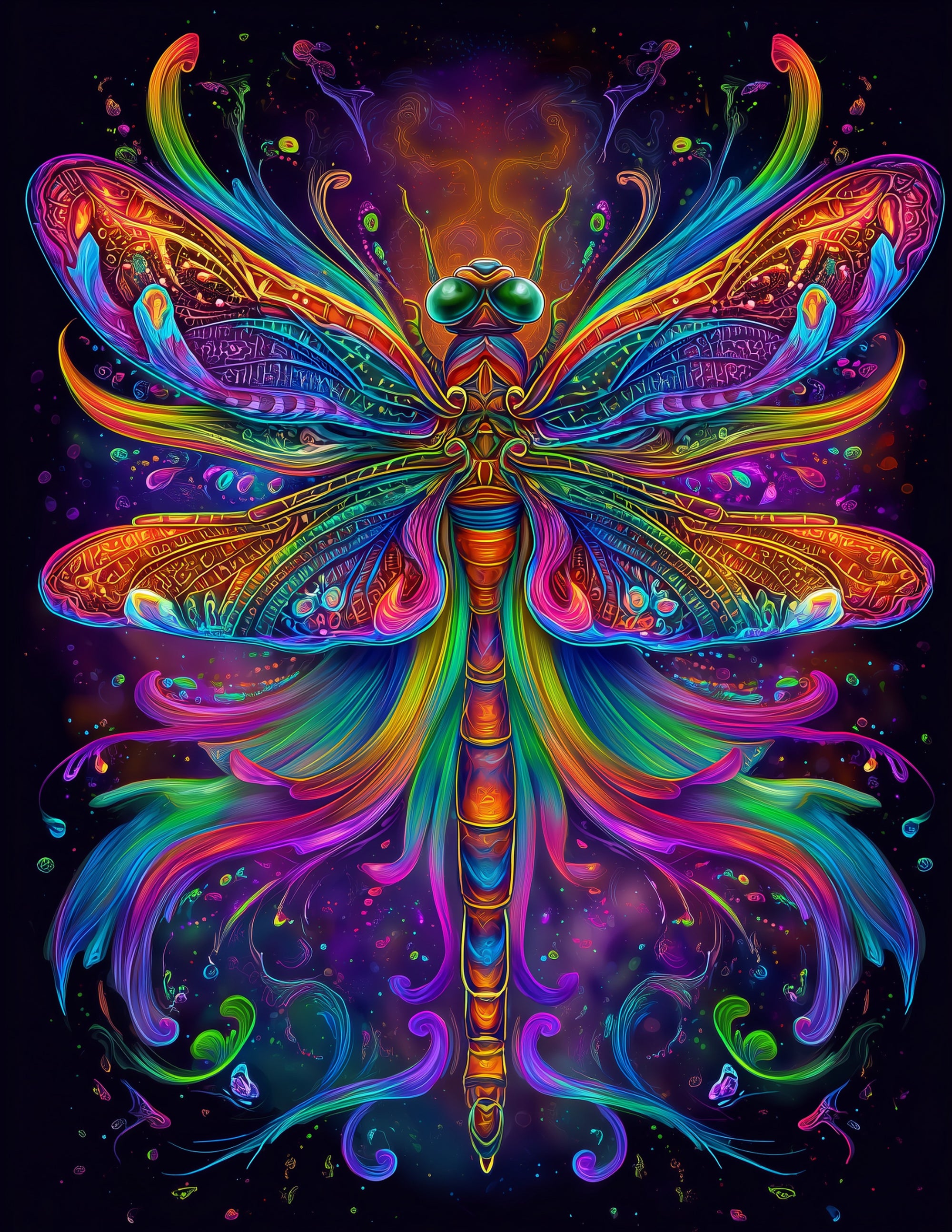 Dragonfly — Psychedelic Art, Serene Mist Digital Wall Art, 3 Sizes Included, Living Room Decor
