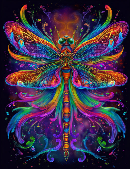 Dragonfly — Pyschedelic Art, Serene Mist Digital Wall Art, 3 Sizes Included, Living Room Decor