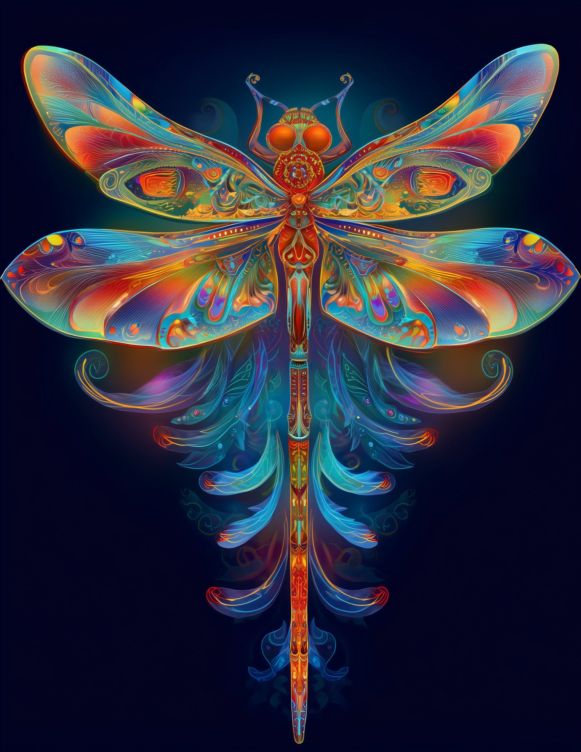 Dragonfly — Psychedelic Art, Sunset Tones Digital Wall Art, 3 Sizes Included, Living Room Decor
