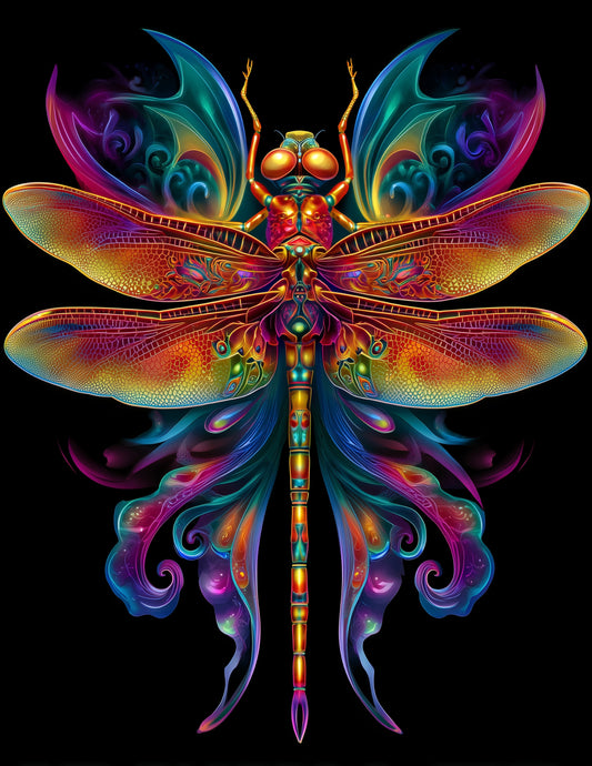 Dragonfly — Pyschedelic Art, Teal Gradients Digital Wall Art, 3 Sizes Included, Living Room Decor