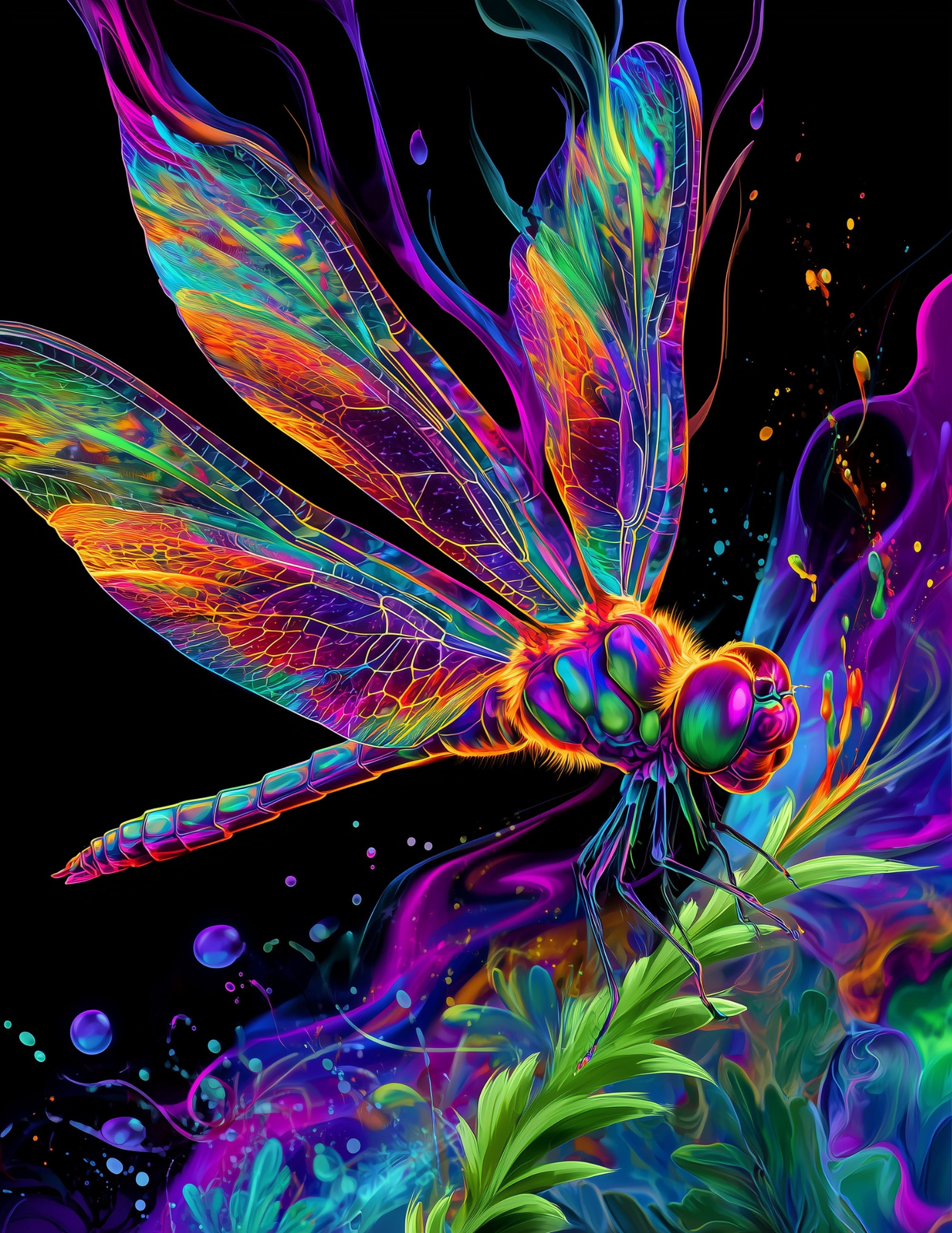 Dragonfly — Psychedelic Art, Vibrant Palette Digital Wall Art, 3 Sizes Included, Living Room Decor