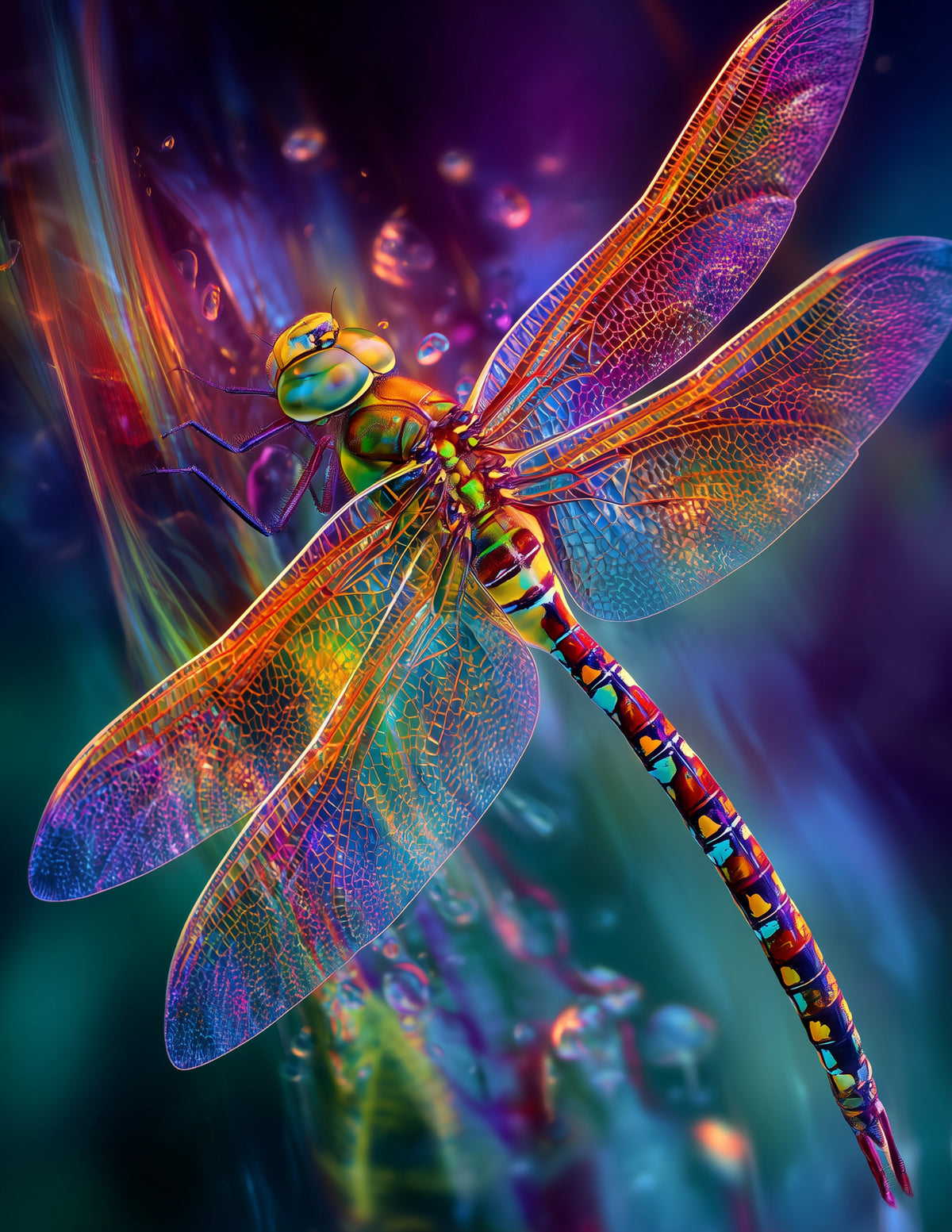 Dragonfly — Psychedelic Art, Violet Gradients Digital Wall Art, 3 Sizes Included, Living Room Decor