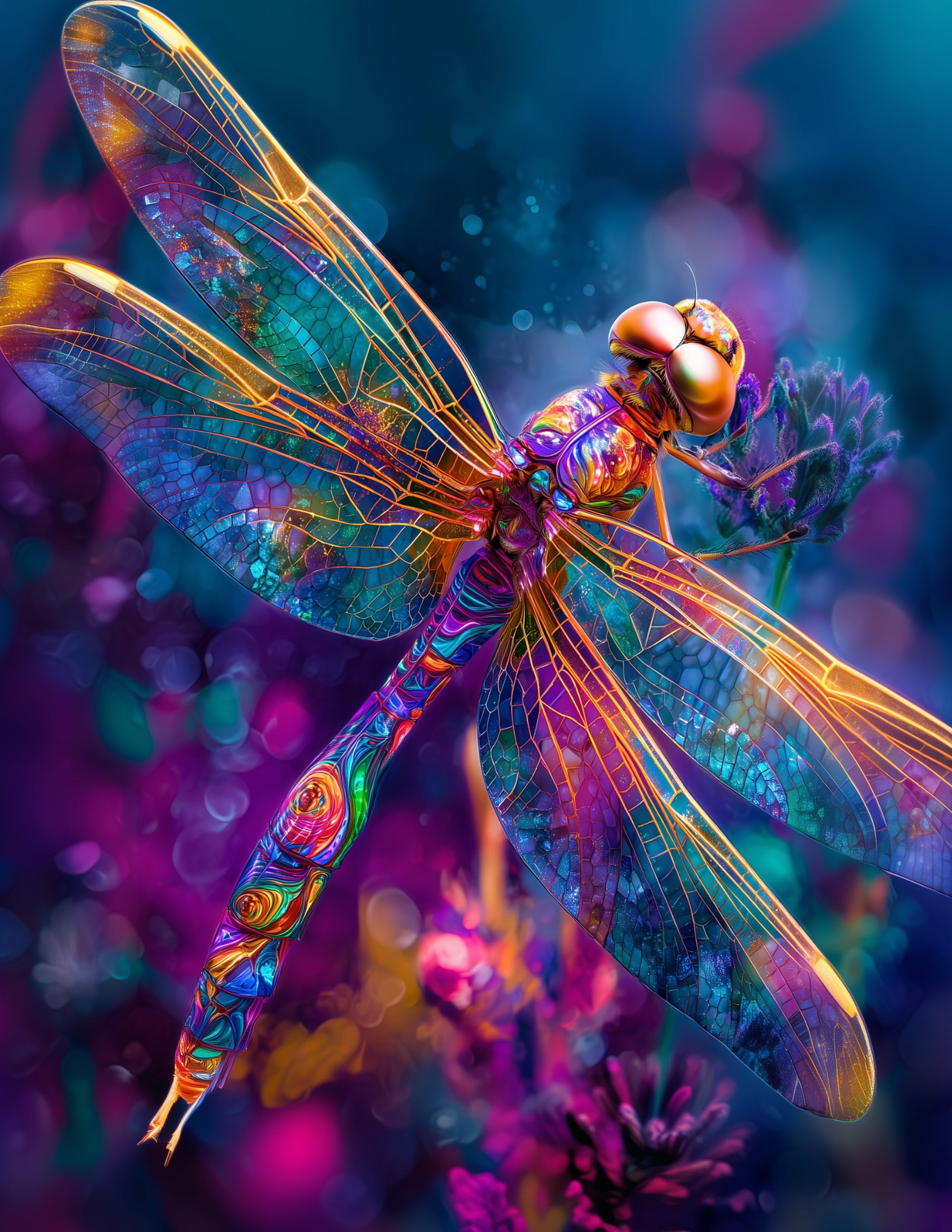 Dragonfly — Psychedelic Art, Warm Tones Digital Wall Art, 3 Sizes Included, Living Room Decor