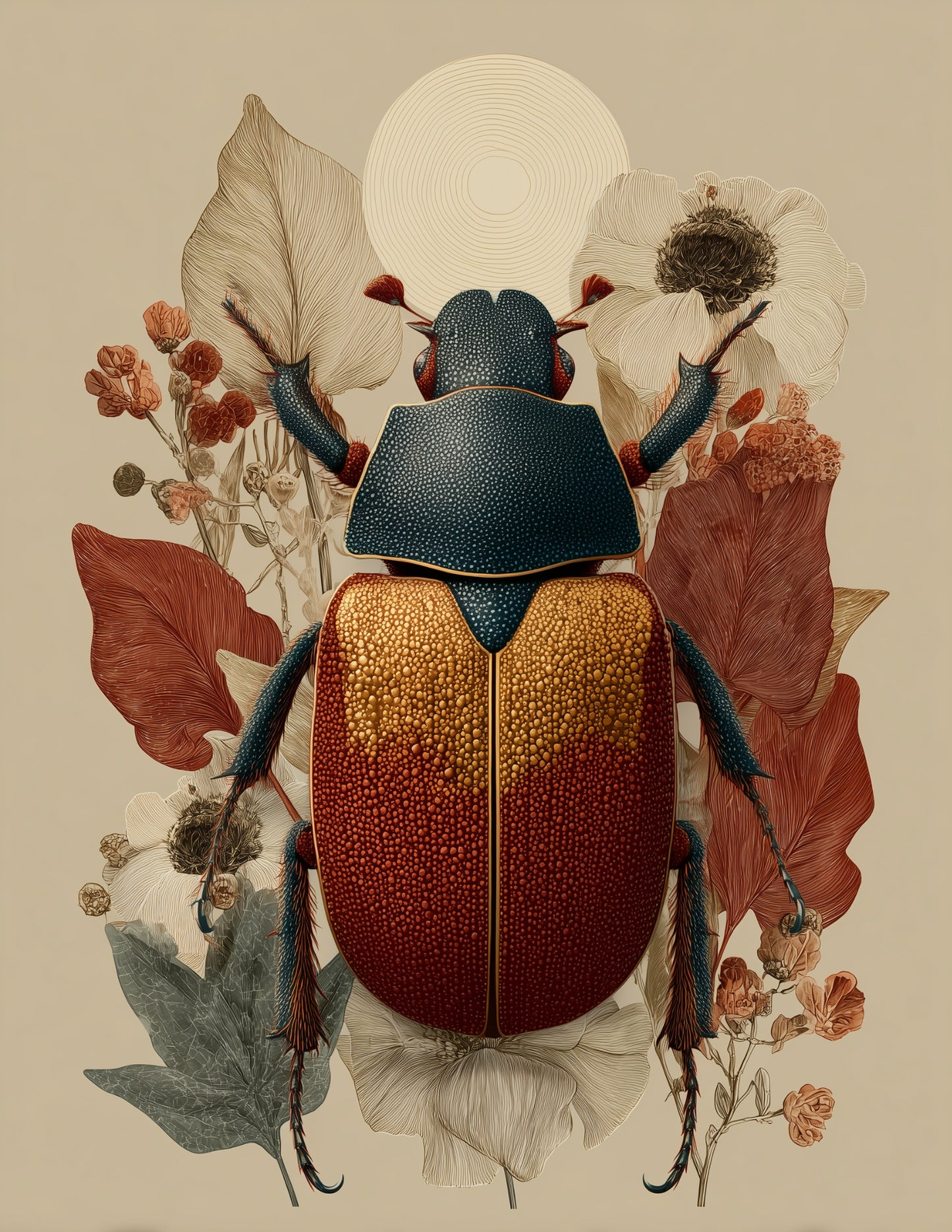 Dung Beetle — Boho Art, Amber Serene Digital Wall Art, 3 Sizes Included, Living Room Decor