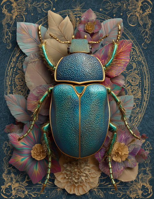 Dung Beetle — Boho Art, Sapphire Dreamy Digital Wall Art, 3 Sizes Included, Living Room Decor