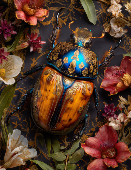 Dung Beetle — Boho Art, Sunset Bold Digital Wall Art, 3 Sizes Included, Living Room Decor