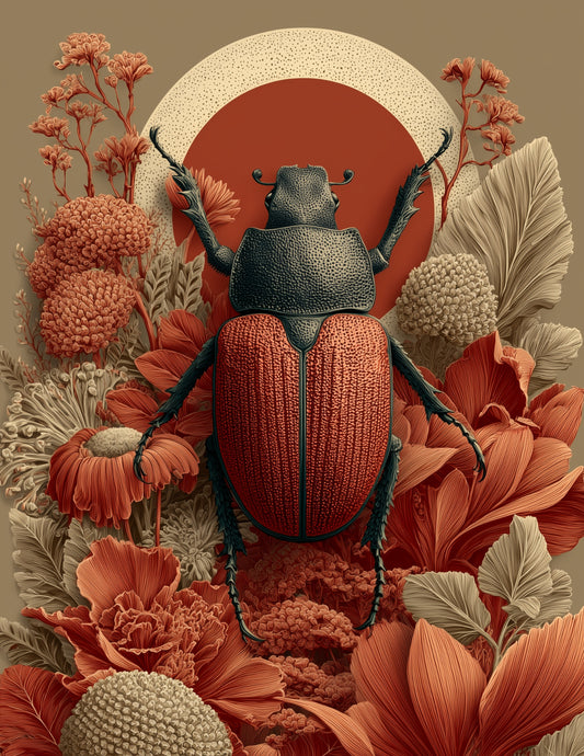 Dung Beetle — Boho Art, Violet Soft Digital Wall Art, 3 Sizes Included, Living Room Decor