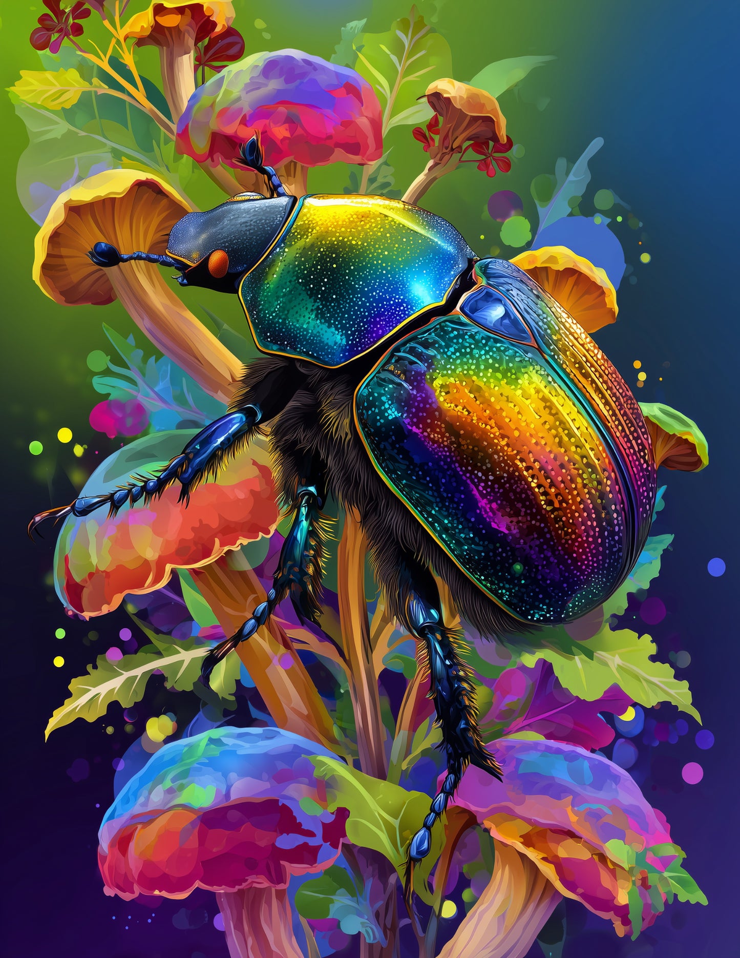 Dung Beetle — Pop Art, Coral Teal Digital Wall Art, 3 Sizes Included, Living Room Decor