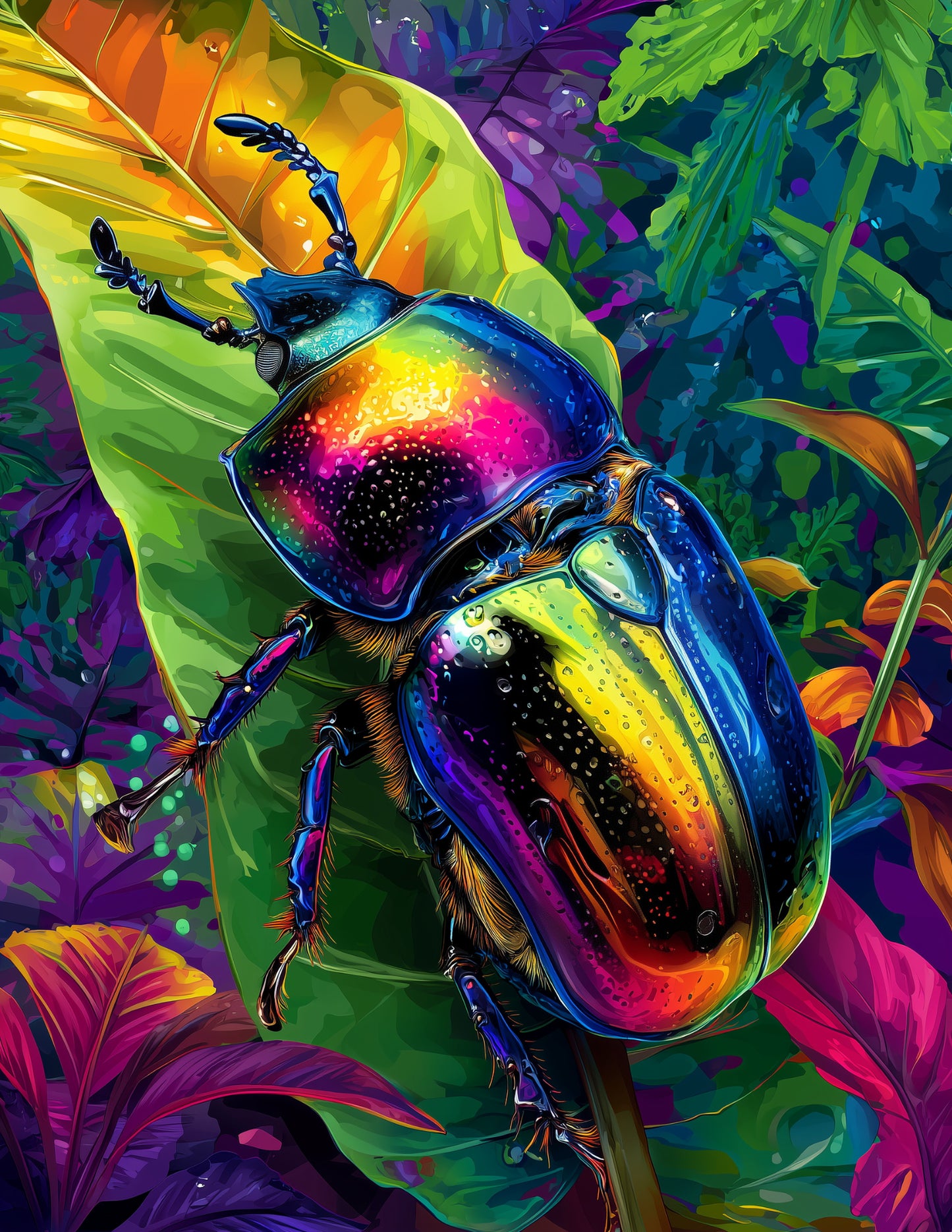 Dung Beetle — Pop Art, Emerald Hues Digital Wall Art, 3 Sizes Included, Living Room Decor