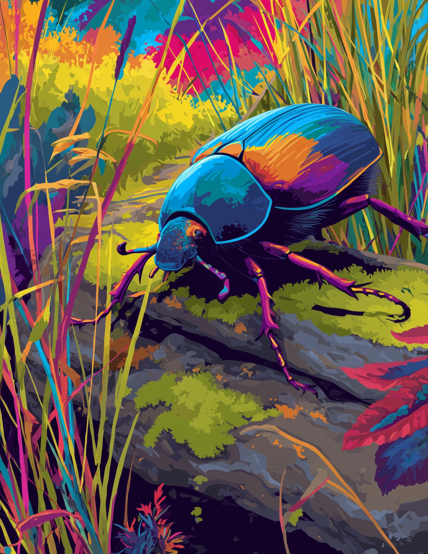 Dung Beetle — Pop Art, Forest Hues Digital Wall Art, 3 Sizes Included, Living Room Decor