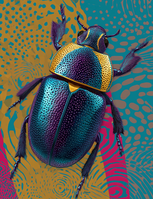 Dung Beetle — Pop Art, Midnight Contrast Digital Wall Art, 3 Sizes Included, Living Room Decor
