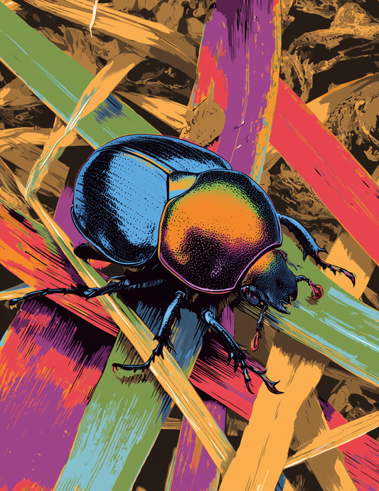 Dung Beetle — Pop Art, Sunset Tones Digital Wall Art, 3 Sizes Included, Living Room Decor