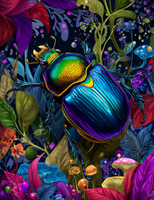 Dung Beetle — Pop Art, Vibrant Palette Digital Wall Art, 3 Sizes Included, Living Room Decor